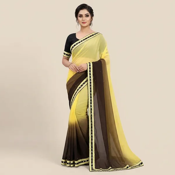 Fashion_Day_Self_Design_Fashion_Georgette_Saree_With_Unstitched_Blouse_(Yellow_And_Brown)