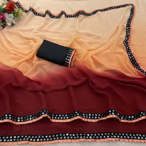 Fashion_Day_Self_Design_Fashion_Georgette_Saree_With_Unstitched_Blouse_(Orange_And_Maroon)