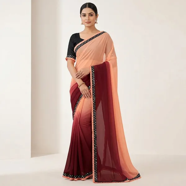 Fashion_Day_Self_Design_Fashion_Georgette_Saree_With_Unstitched_Blouse_(Orange_And_Maroon)