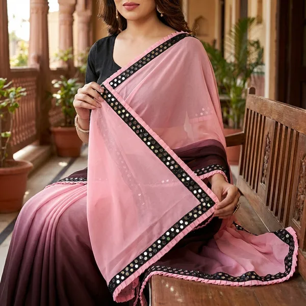 Fashion_Day_Self_Design_Fashion_Georgette_Saree_With_Unstitched_Blouse_(Pink_And_Purple)
