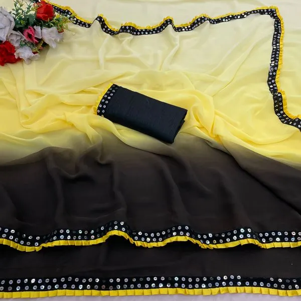 Fashion_Day_Self_Design_Fashion_Georgette_Saree_With_Unstitched_Blouse_(Yellow_And_Brown)