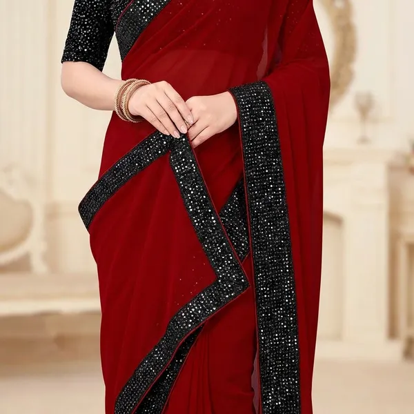 Fashion_Day_Solid/Plain_Bollywood_Georgette_Saree_(Maroon)