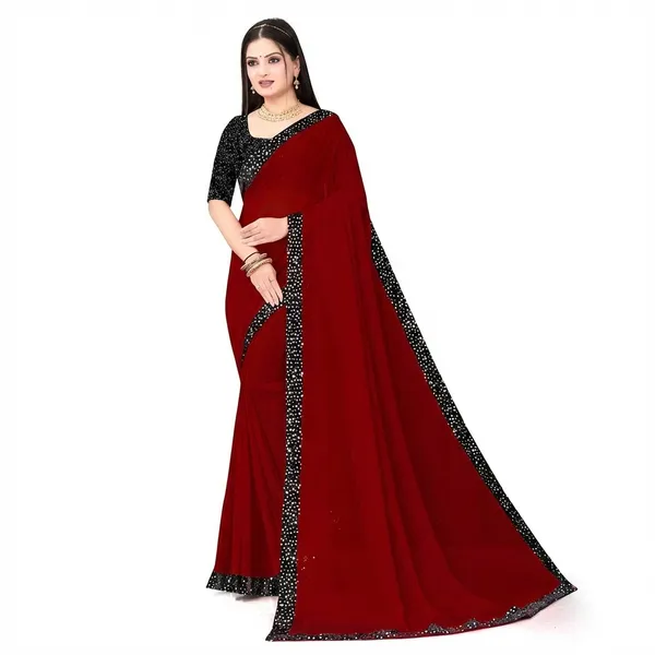 Fashion_Day_Solid/Plain_Bollywood_Georgette_Saree_(Maroon)