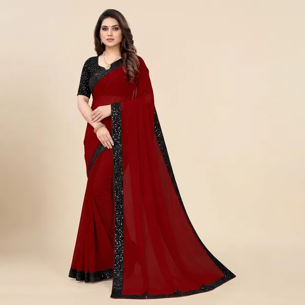 Fashion_Day_Solid/Plain_Bollywood_Georgette_Saree_(Maroon)