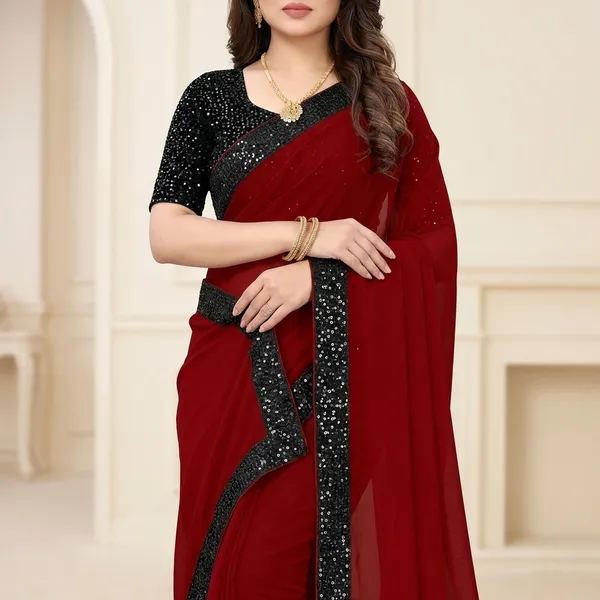 Fashion_Day_Solid/Plain_Bollywood_Georgette_Saree_(Maroon)