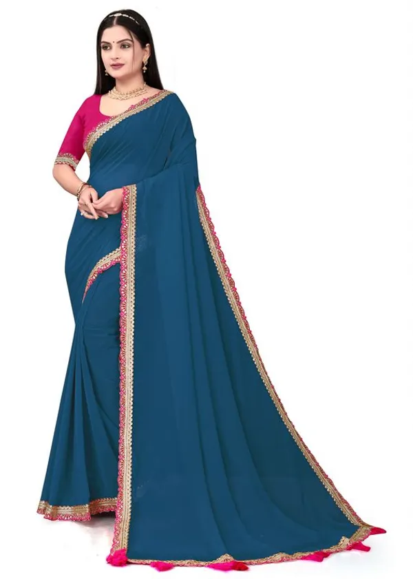 Fashion_Day_Solid/Plain_Bollywood_Georgette_Saree_(Blue)