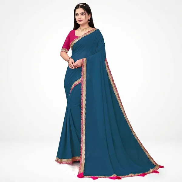 Fashion_Day_Solid/Plain_Bollywood_Georgette_Saree_(Blue)