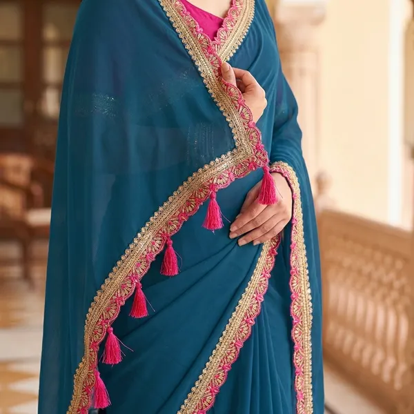 Fashion_Day_Solid/Plain_Bollywood_Georgette_Saree_(Blue)