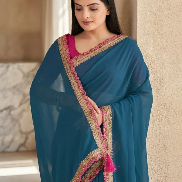Fashion_Day_Solid/Plain_Bollywood_Georgette_Saree_(Blue)