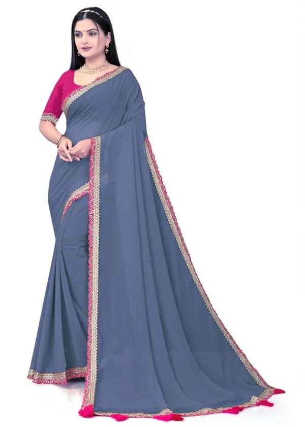 Fashion_Day_Solid/Plain_Bollywood_Georgette_Saree_(Grey)