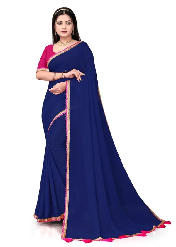 Fashion_Day_Solid/Plain_Bollywood_Georgette_Saree_(Dark_Blue)
