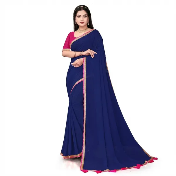 Fashion_Day_Solid/Plain_Bollywood_Georgette_Saree_(Dark_Blue)