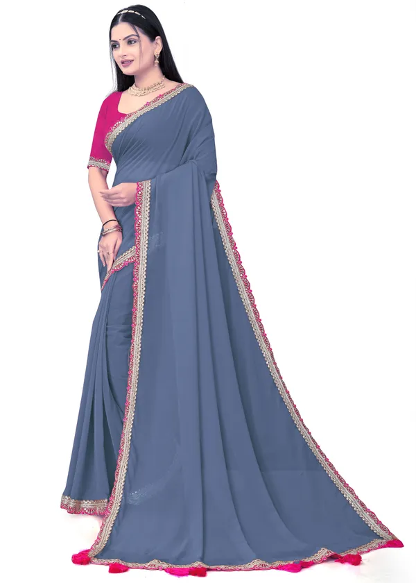 Fashion_Day_Solid/Plain_Bollywood_Georgette_Saree_(Grey)