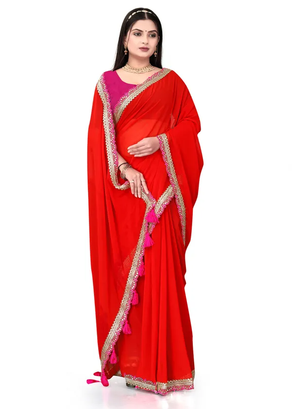 Fashion_Day_Solid/Plain_Bollywood_Georgette_Saree_(Red)