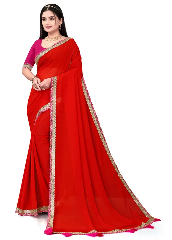 Fashion_Day_Solid/Plain_Bollywood_Georgette_Saree_(Red)