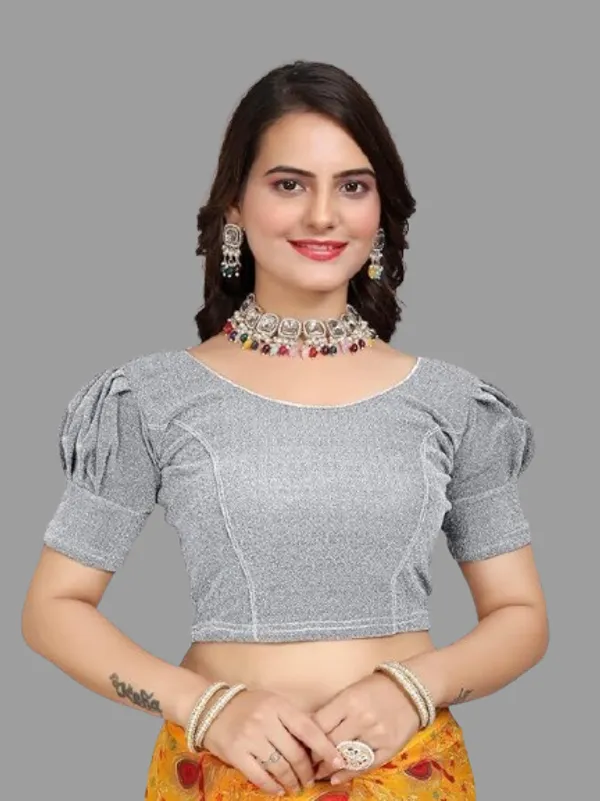 Silver_Premium_Sanket_Synthetics_Round_Neck_Blouse_For_Women