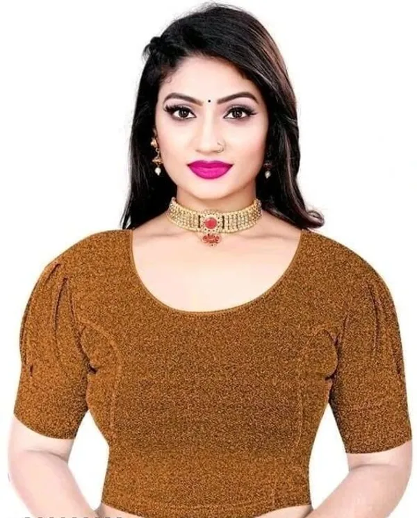 Brown_Premium_Sanket_Synthetics_Round_Neck_Blouse_For_Women
