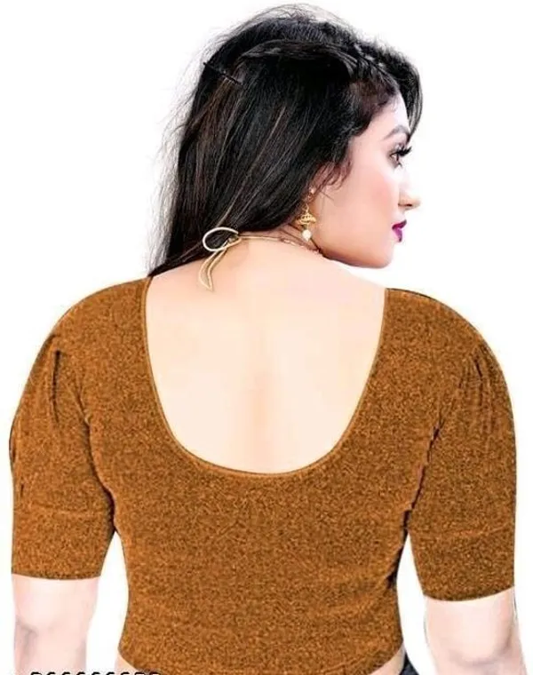 Brown_Premium_Sanket_Synthetics_Round_Neck_Blouse_For_Women