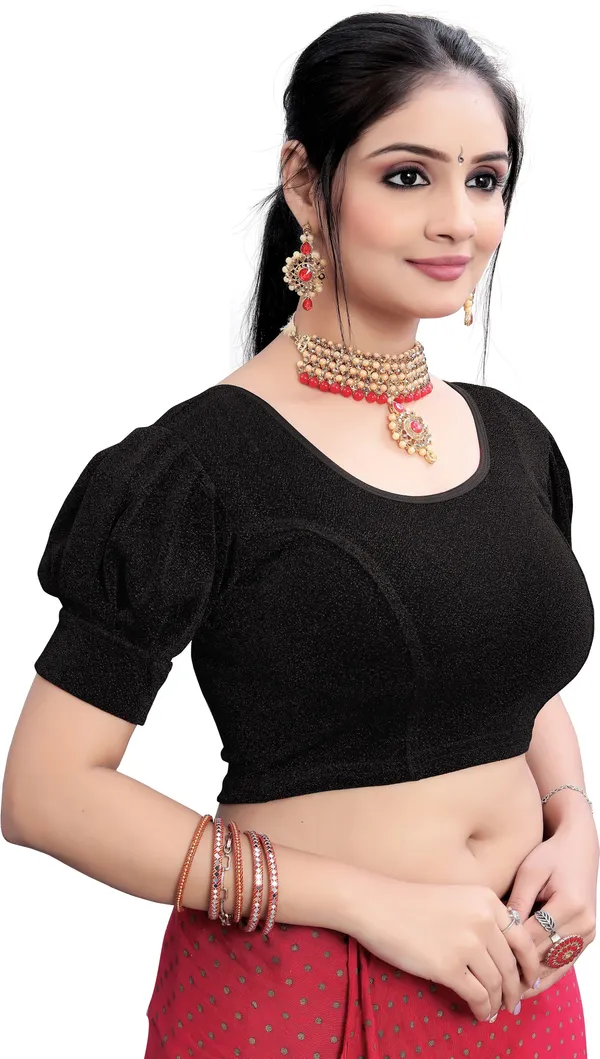 Black_Premium_Chandan_Tex_Fab_Round_Neck_Blouse_For_Women