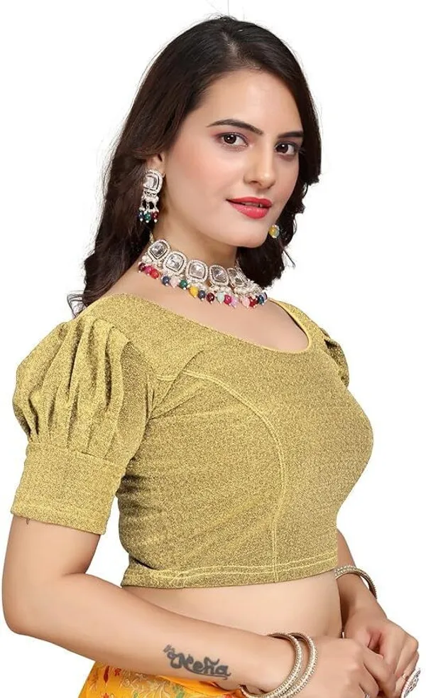 Beige_Premium_Sanket_Synthetics_Round_Neck_Blouse_For_Women