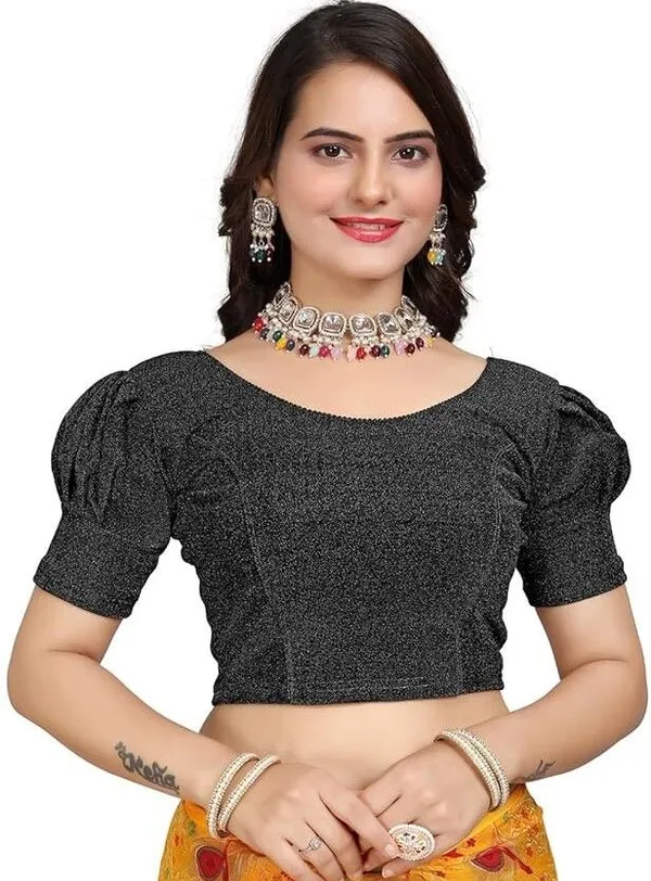 Black_Premium_Sanket_Synthetics_Round_Neck_Blouse_For_Women