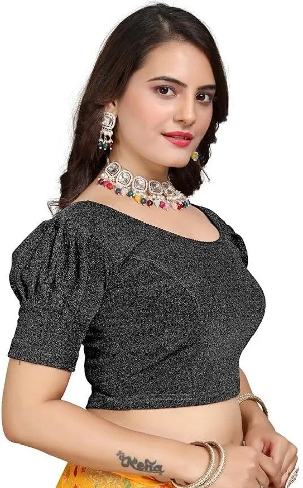 Black_Premium_Sanket_Synthetics_Round_Neck_Blouse_For_Women