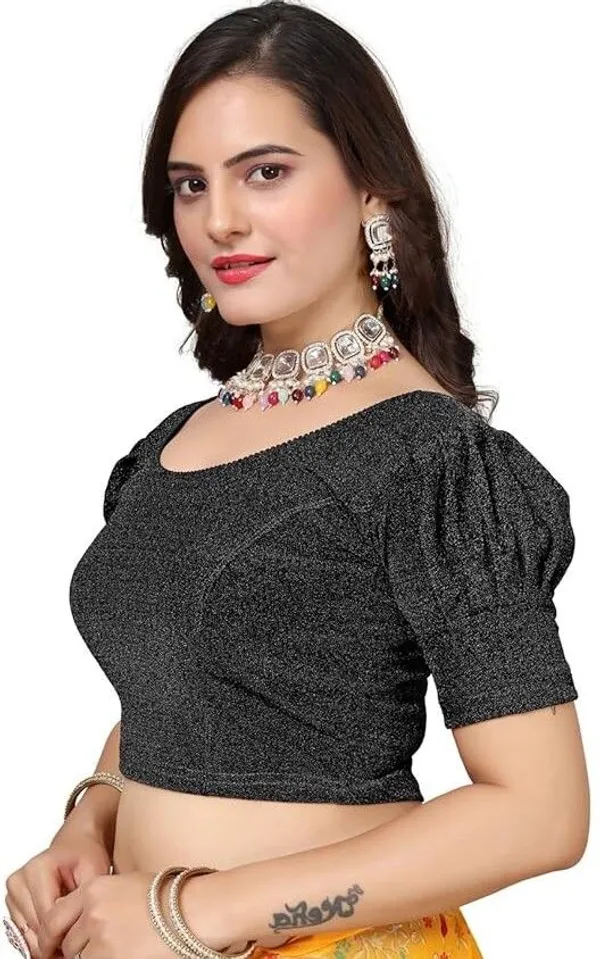 Black_Premium_Sanket_Synthetics_Round_Neck_Blouse_For_Women