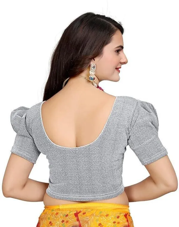 Silver_Premium_Sanket_Synthetics_Round_Neck_Blouse_For_Women