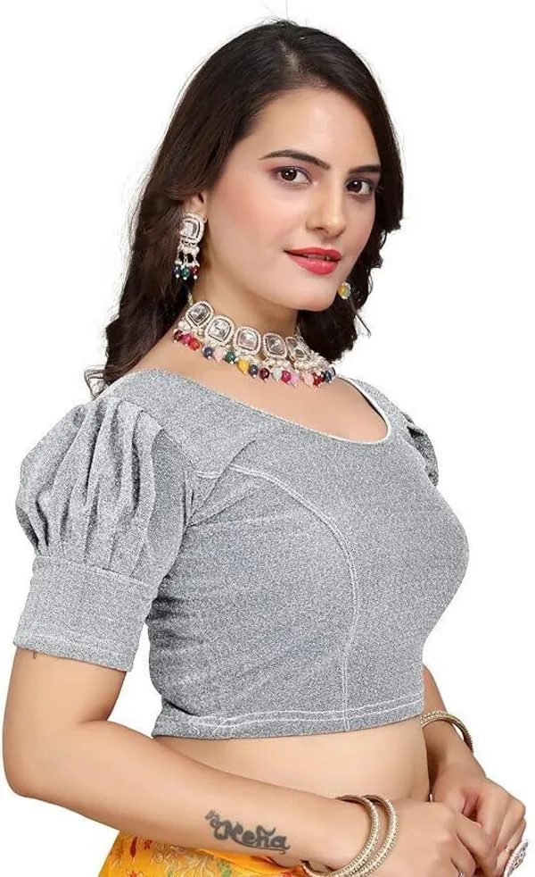 Silver_Premium_Sanket_Synthetics_Round_Neck_Blouse_For_Women