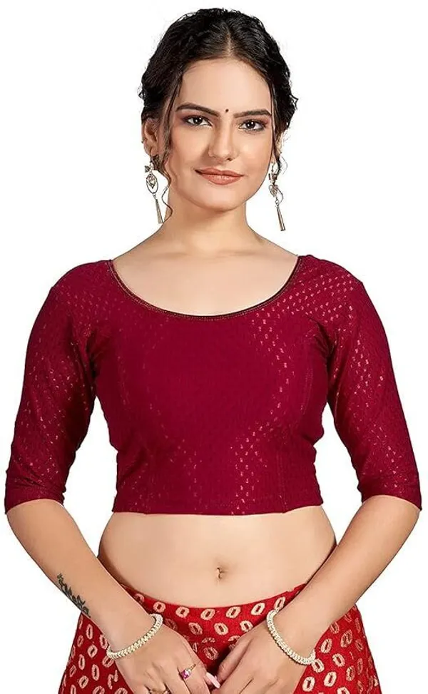 Maroon_Premium_Chandan_Tex_Fab_Round_Neck_Blouse_For_Women