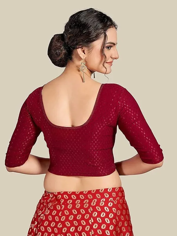 Maroon_Premium_Chandan_Tex_Fab_Round_Neck_Blouse_For_Women