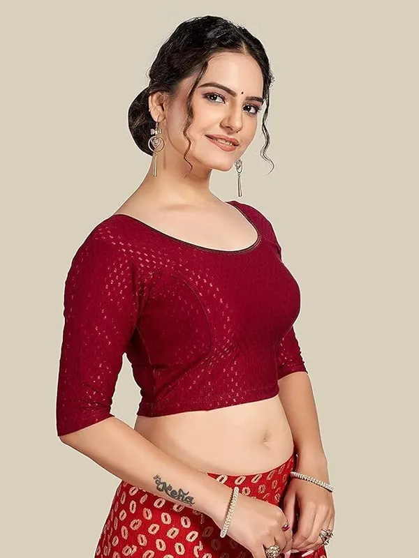 Maroon_Premium_Chandan_Tex_Fab_Round_Neck_Blouse_For_Women