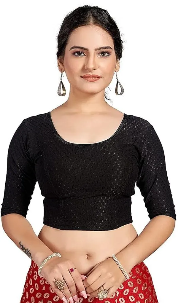 Black_Premium_Chandan_Tex_Fab_Round_Neck_Blouse_For_Women