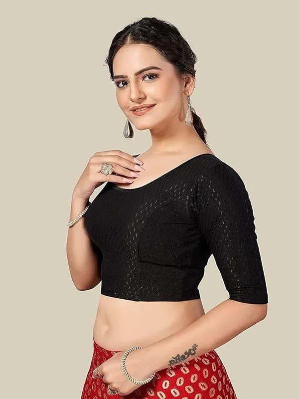 Black_Premium_Chandan_Tex_Fab_Round_Neck_Blouse_For_Women
