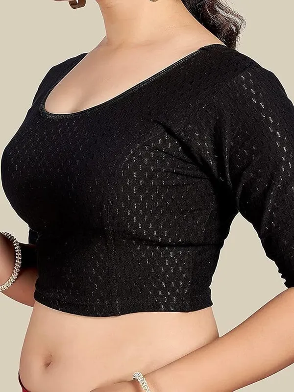 Black_Premium_Chandan_Tex_Fab_Round_Neck_Blouse_For_Women