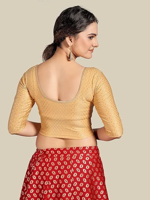 Beige_Premium_Chandan_Tex_Fab_Round_Neck_Blouse_For_Women