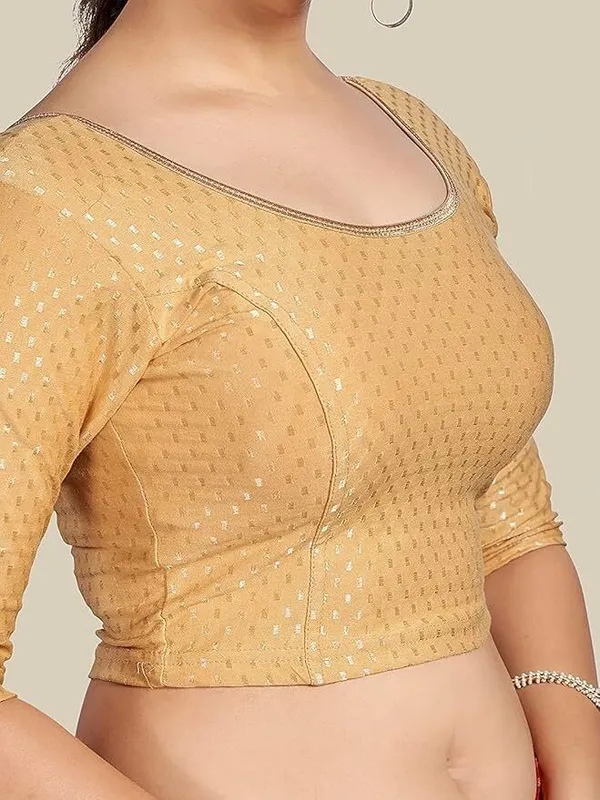 Beige_Premium_Chandan_Tex_Fab_Round_Neck_Blouse_For_Women