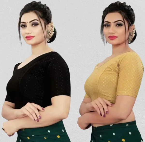 Black_And_Gold_Premium_Ayushtrading_Round_Neck_Blouse_For_Women_Pack_Of_2