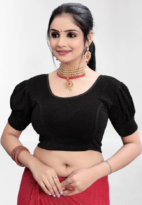 Black_Premium_Chandan_Tex_Fab_Round_Neck_Blouse_For_Women