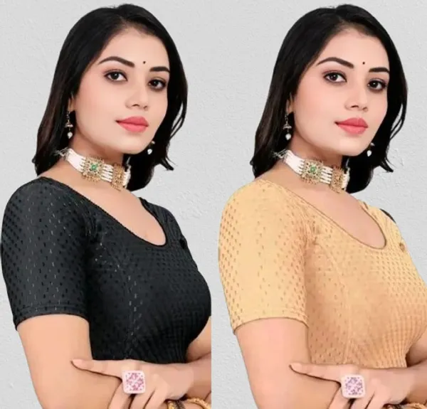 Gold_And_Black_Premium_Pritam_Trendz_Round_Neck_Blouse_For_Women_Pack_Of_2