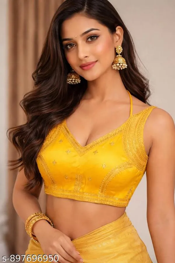 Yellow_Premium_Organza_Blouse_For_Women