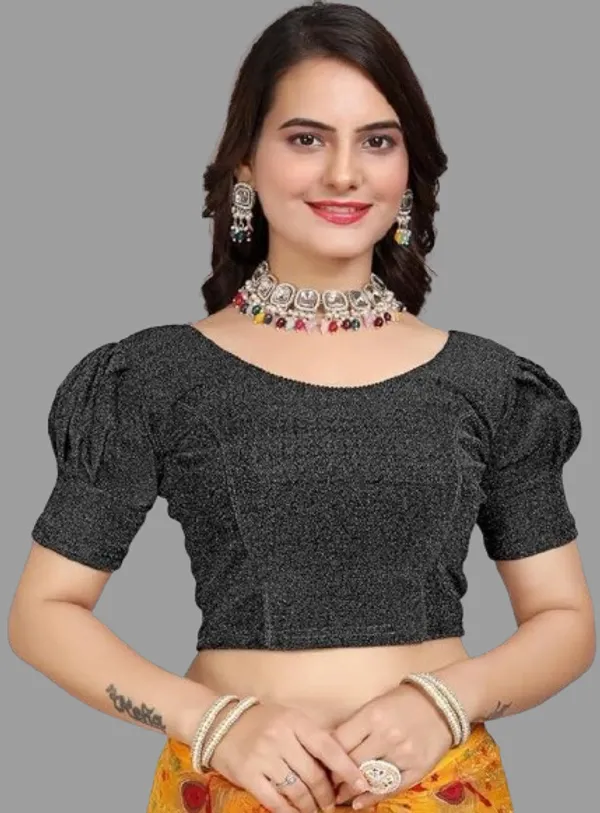Black_Premium_Sanket_Synthetics_Round_Neck_Blouse_For_Women