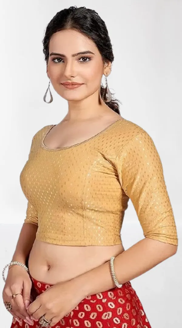 Beige_Premium_Chandan_Tex_Fab_Round_Neck_Blouse_For_Women