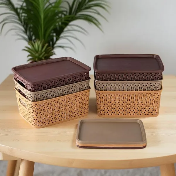 Brown_Multipurpose_Solitaire_Storage_Basket_With_Lid|Strong_Plastic_Material_And_Side_Grip|_Pack_Of_3