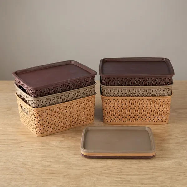 Brown_Multipurpose_Solitaire_Storage_Basket_With_Lid|Strong_Plastic_Material_And_Side_Grip|_Pack_Of_3