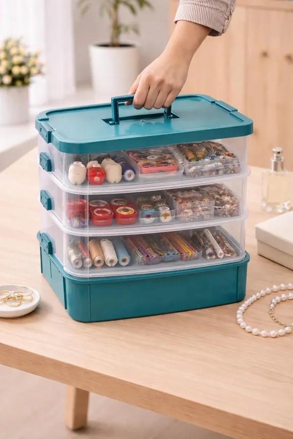Green_Storage_Box_Clear_Stack_And_Carry_Box,_Portable_Craft_Organizers,_And_Storage_Bin_For_Organizing_Arts_And_Crafts,_Sewing,_Makeup,Supplies_Ideal_Hobby_Organizer