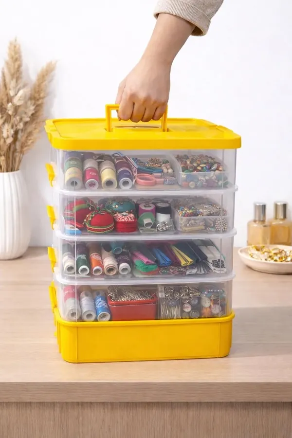 Yellow_Storage_Box_Clear_Stack_And_Carry_Box,_Portable_Craft_Organizers,_And_Storage_Bin_For_Organizing_Arts_And_Crafts,_Sewing,_Makeup,Supplies_Ideal_Hobby_Organizer
