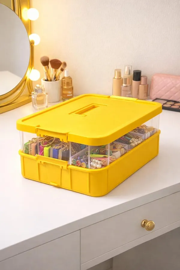 Yellow_Storage_Box_Clear_Stack_And_Carry_Box,_Portable_Craft_Organizers,_And_Storage_Bin_For_Organizing_Arts_And_Crafts,_Sewing,_Makeup,Supplies_Ideal_Hobby_Organizer