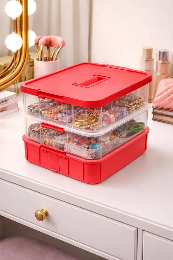 Pink_Storage_Box_Clear_Stack_And_Carry_Box,_Portable_Craft_Organizers,_And_Storage_Bin_For_Organizing_Arts_And_Crafts,_Sewing,_Makeup,Supplies_Ideal_Hobby_Organizer