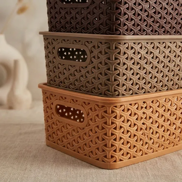 Brown_Multipurpose_Solitaire_Storage_Basket_With_Lid|Strong_Plastic_Material_And_Side_Grip_Pack_Of_3